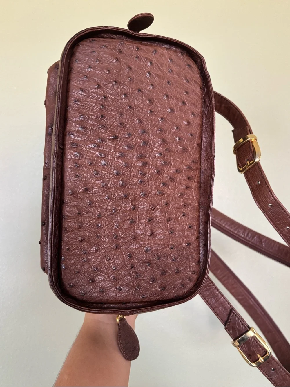 Brown Ostrich Leather mini backpack - Picture 3 of 9